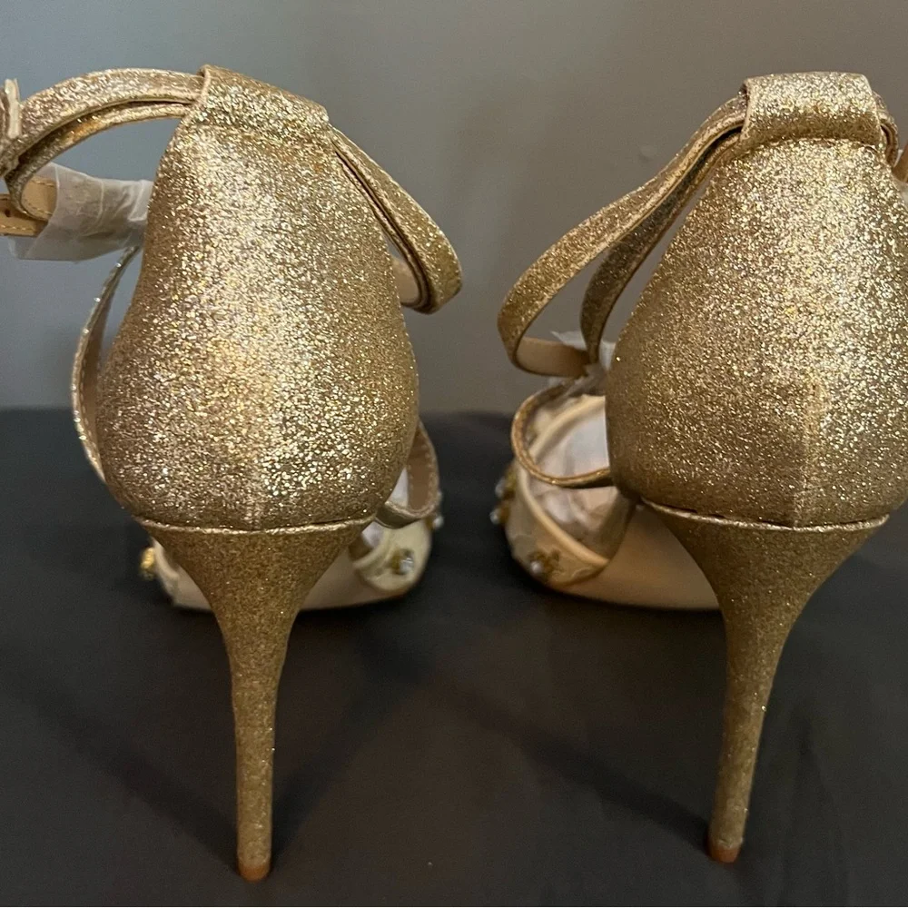 JustFab Cream and Gold Embellished Heels - Picture 4 of 5